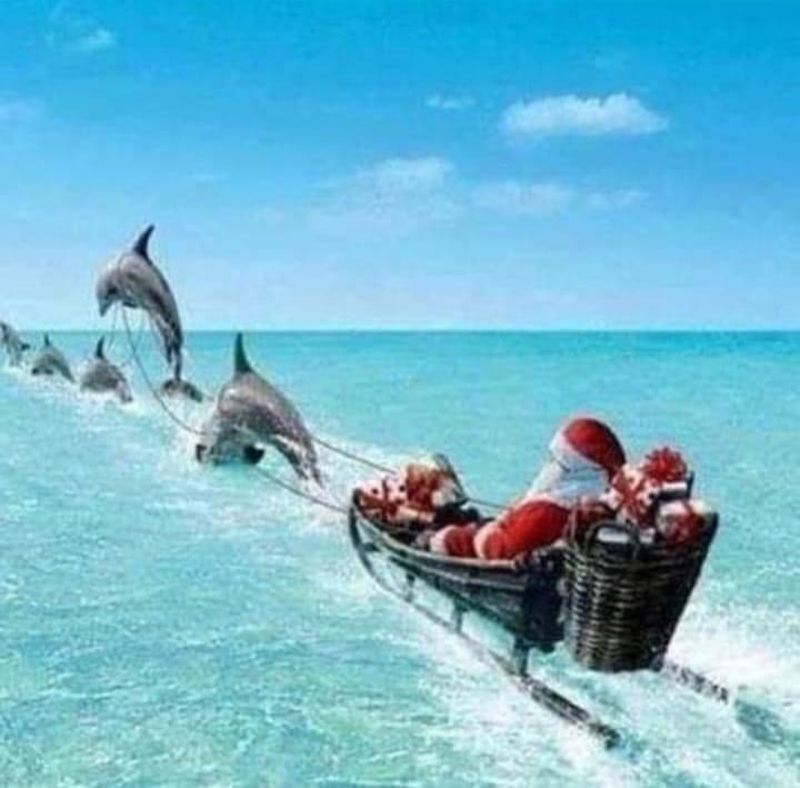 hawaiian santa in canoe